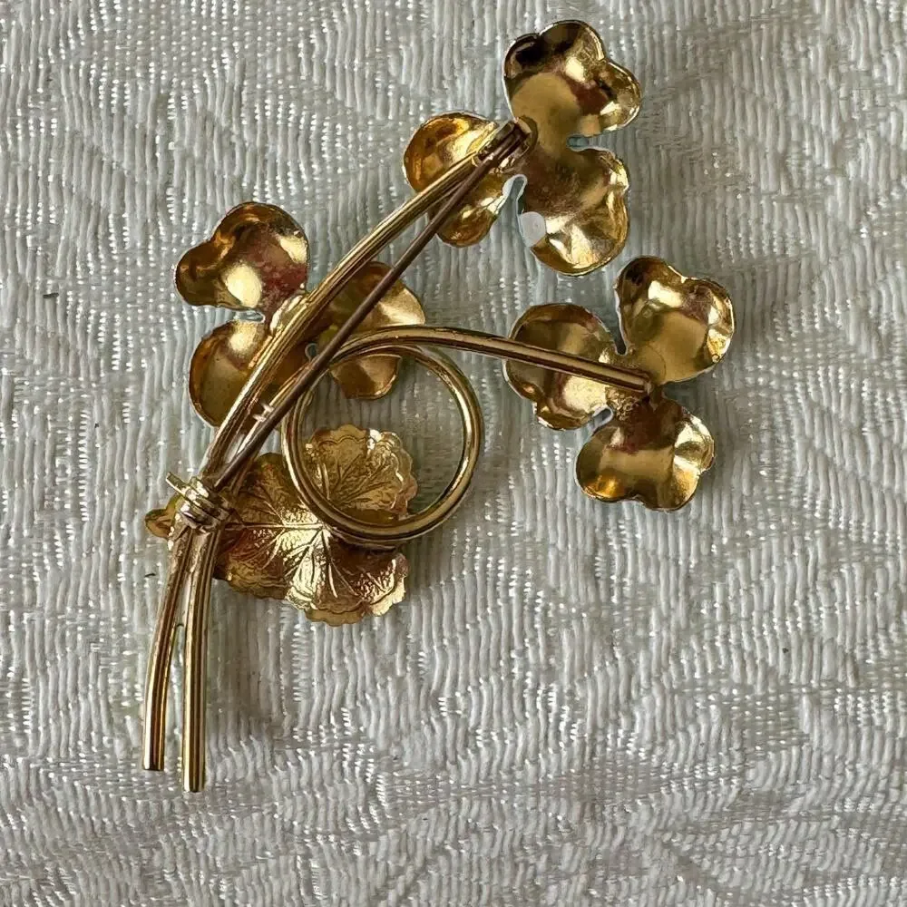 Vintage Lot of 4 Flower Enamel Shell Rose Basket Pin Brooch Porcelain 1930s-80’s